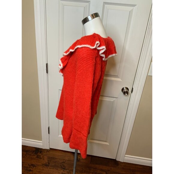 Andersson Bell Red Fabiana Ruffle Deep V-Neck Knit Sweater, Size M - Picture 5 of 9